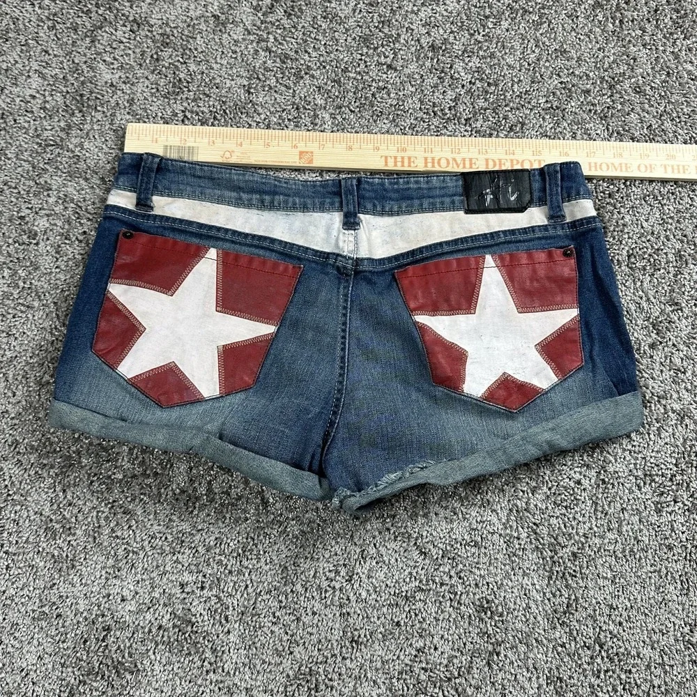Authentic Icon Shorts Womens 30 Distressed Low Rise Y2K Rodeo Festival Sequin - Picture 3 of 16